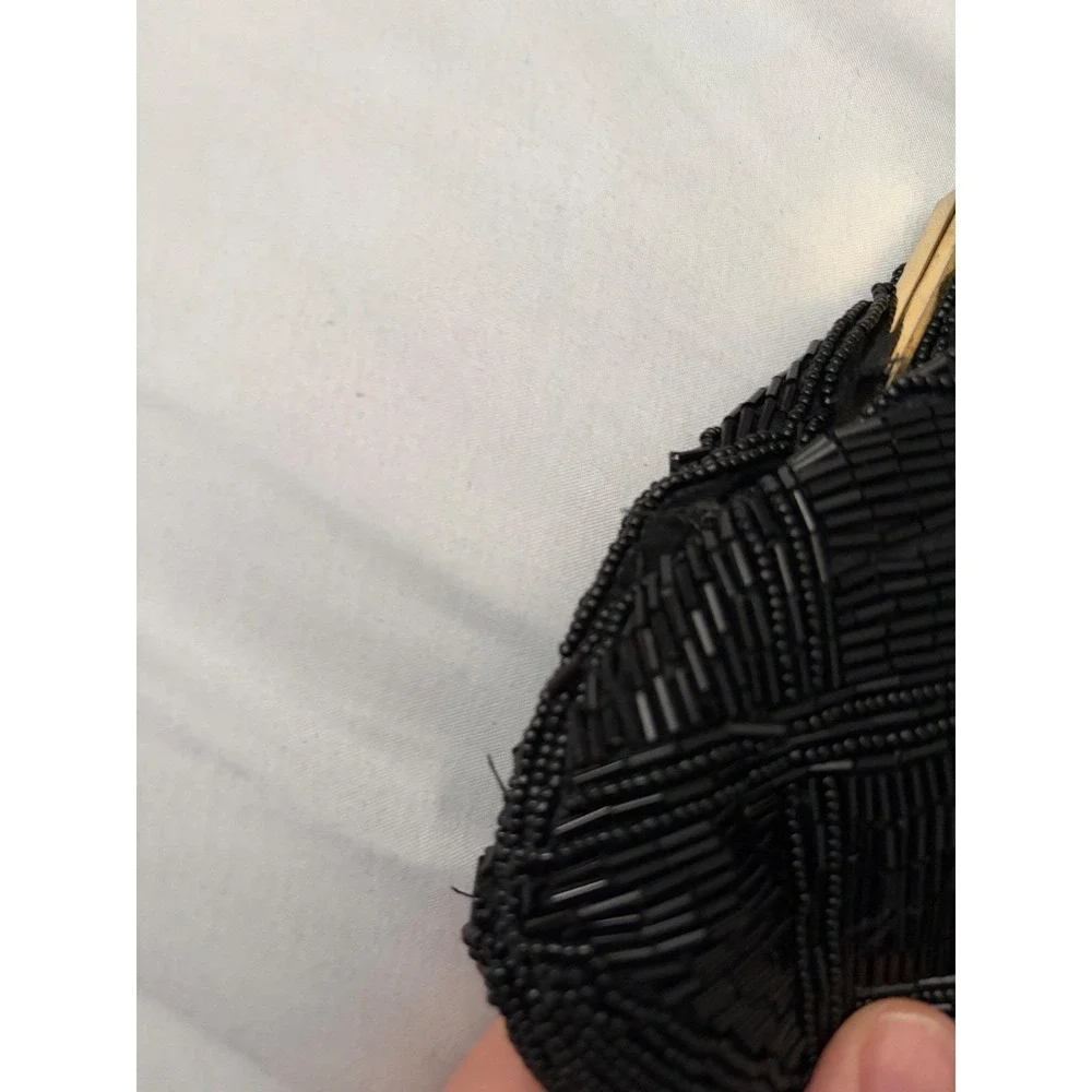 Vintage Marshall‎ Fields Black Beaded Clutch Hand Made Evening Bag Gold Chain